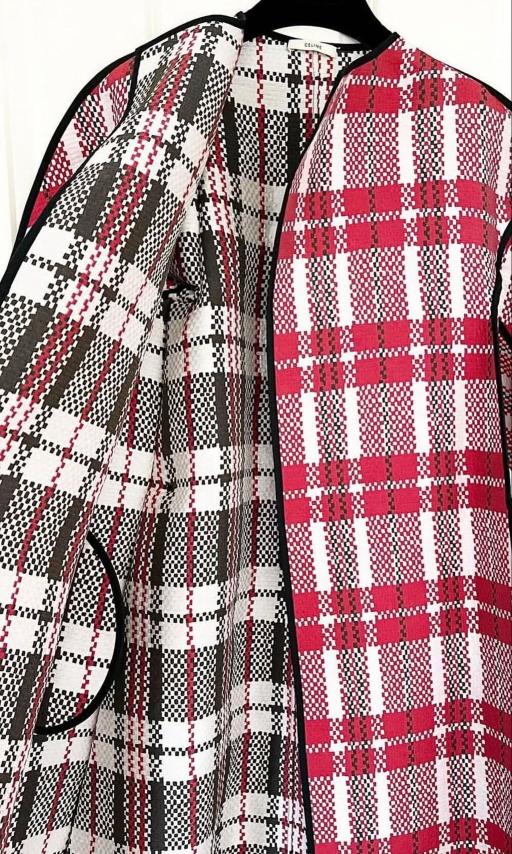 The Museum Coat - Plaid Check Woven Coat with Mink Buttons