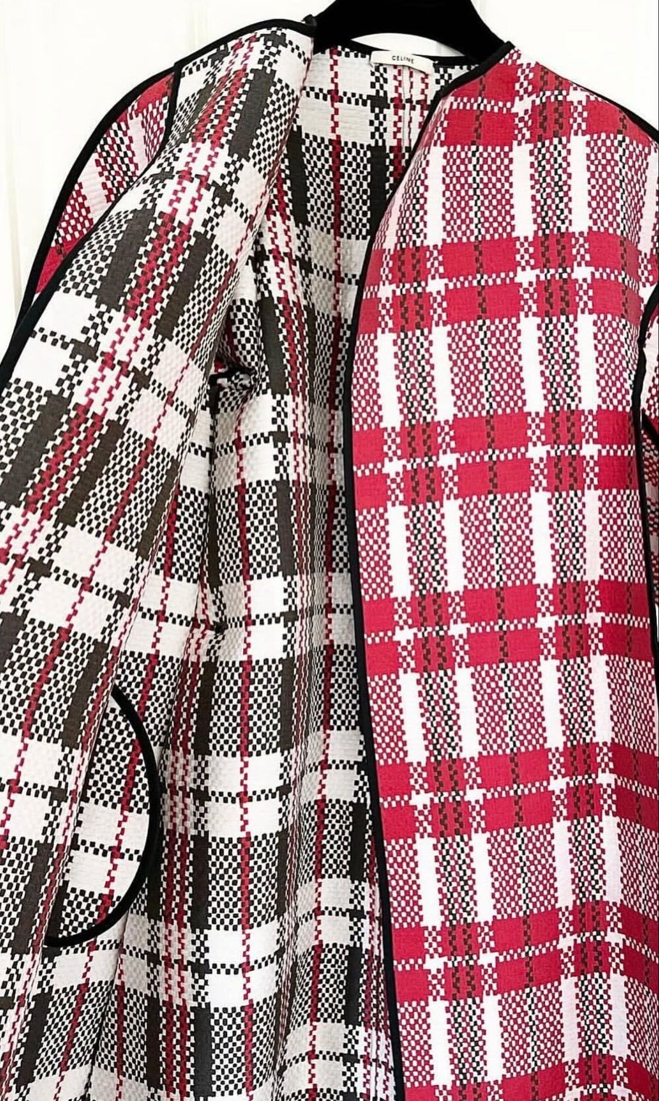 The Museum Coat - Plaid Check Woven Coat with Mink Buttons