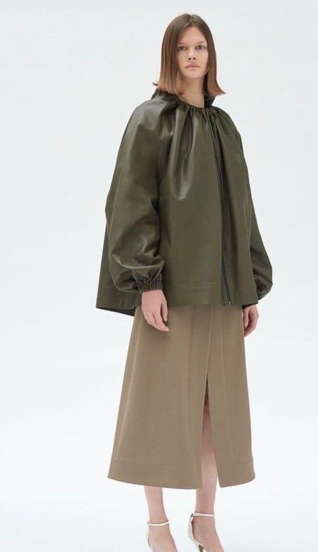 Hooded Leather Cape Jacket