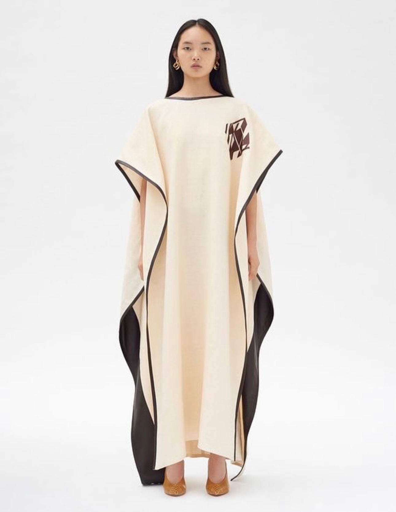 Kaftan with Leather Trim in Cream