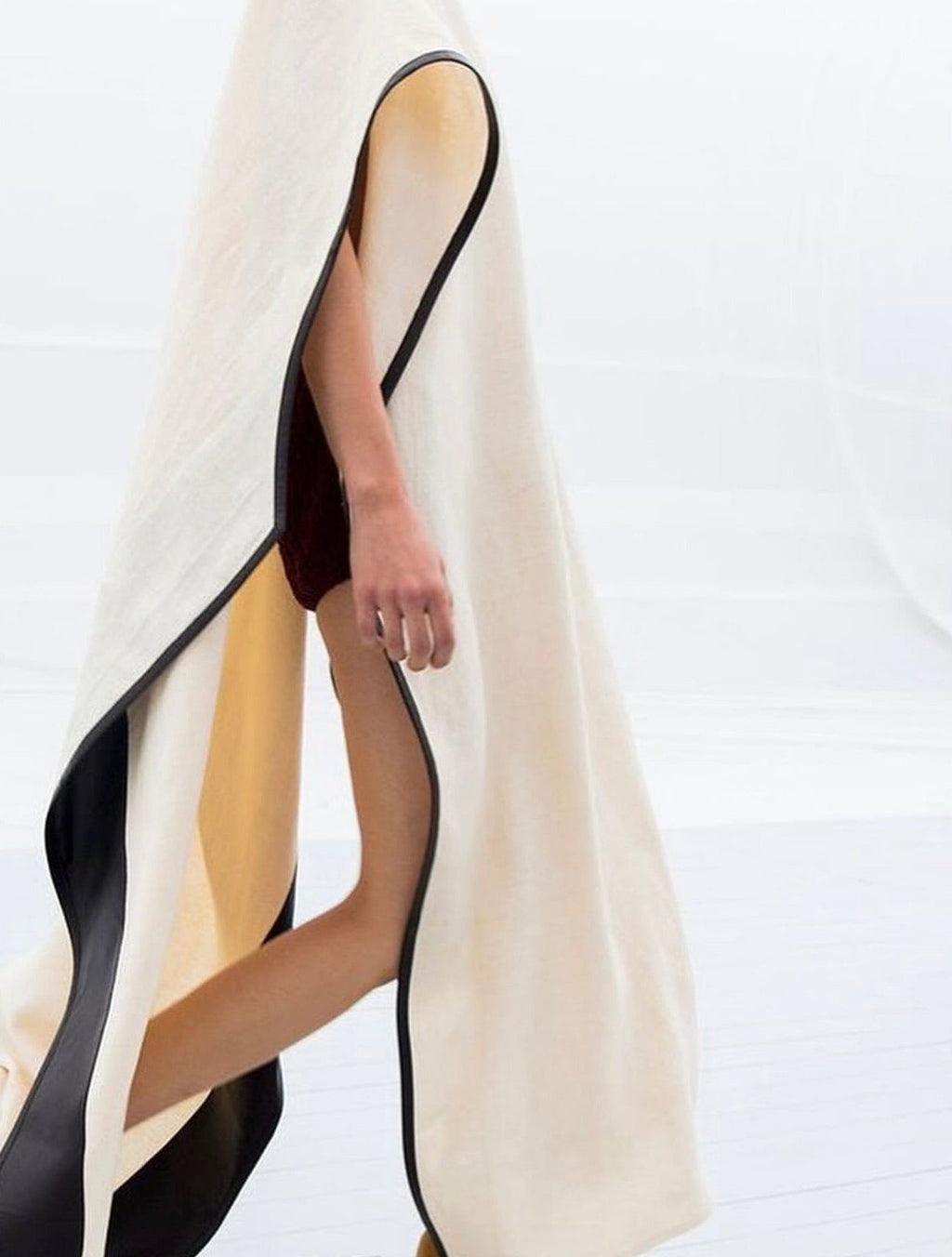 Kaftan with Leather Trim in Cream