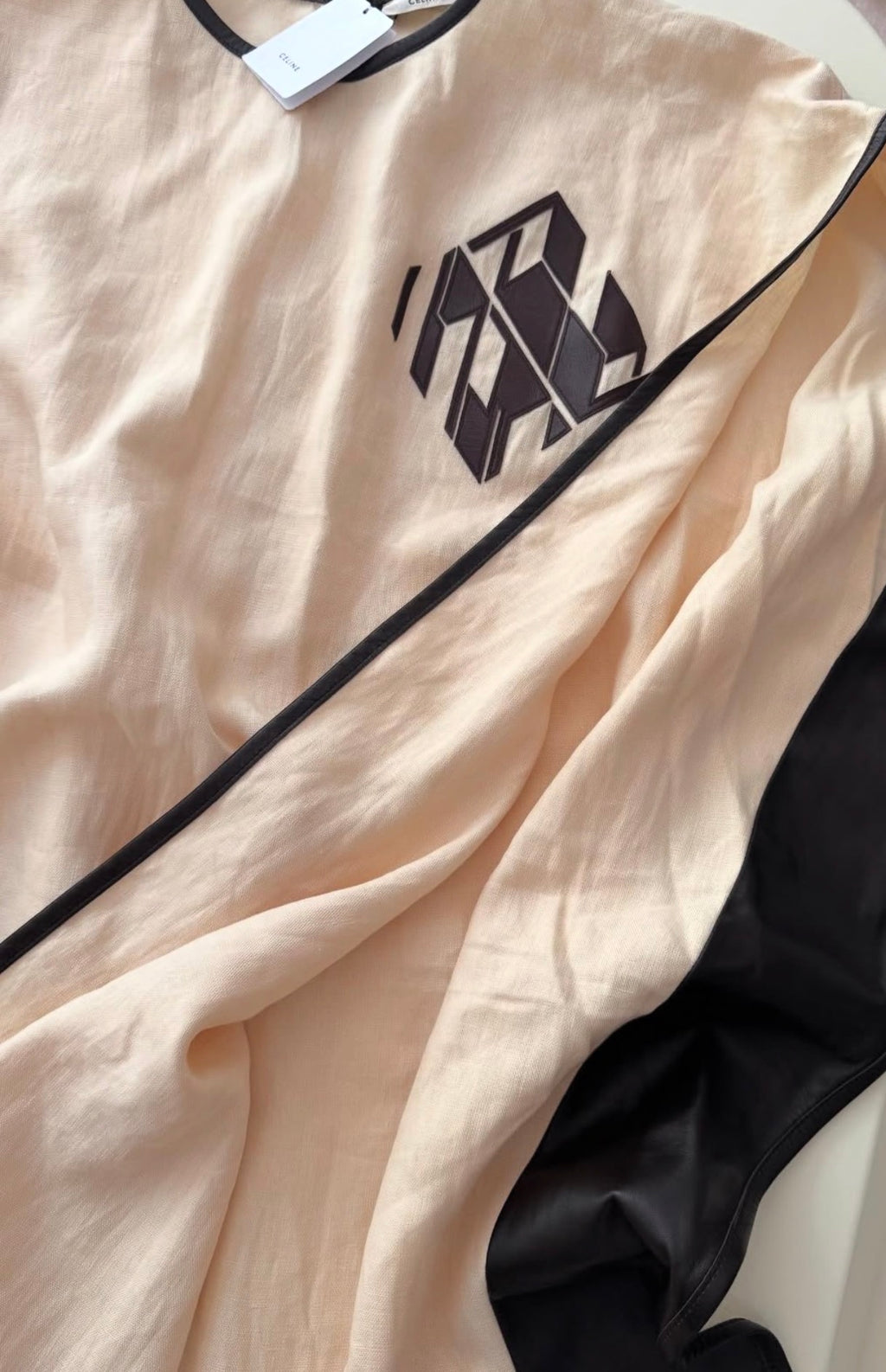 Kaftan with Leather Trim in Cream