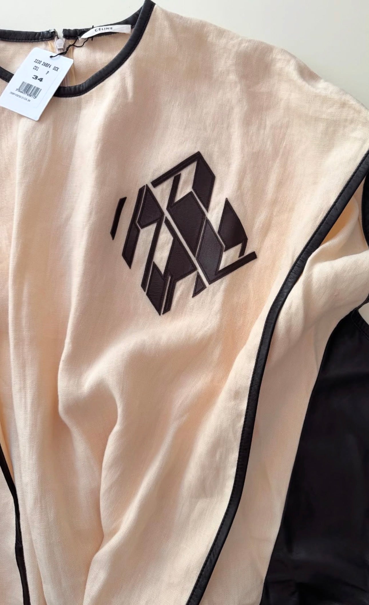 Kaftan with Leather Trim in Cream