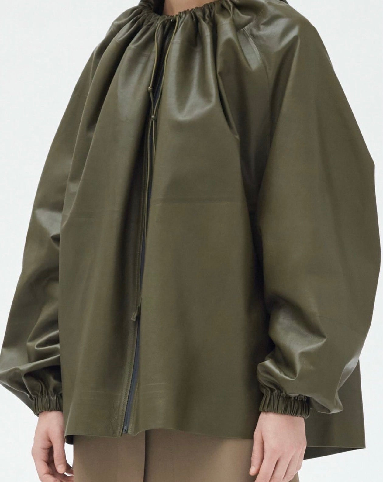 Hooded Leather Cape Jacket