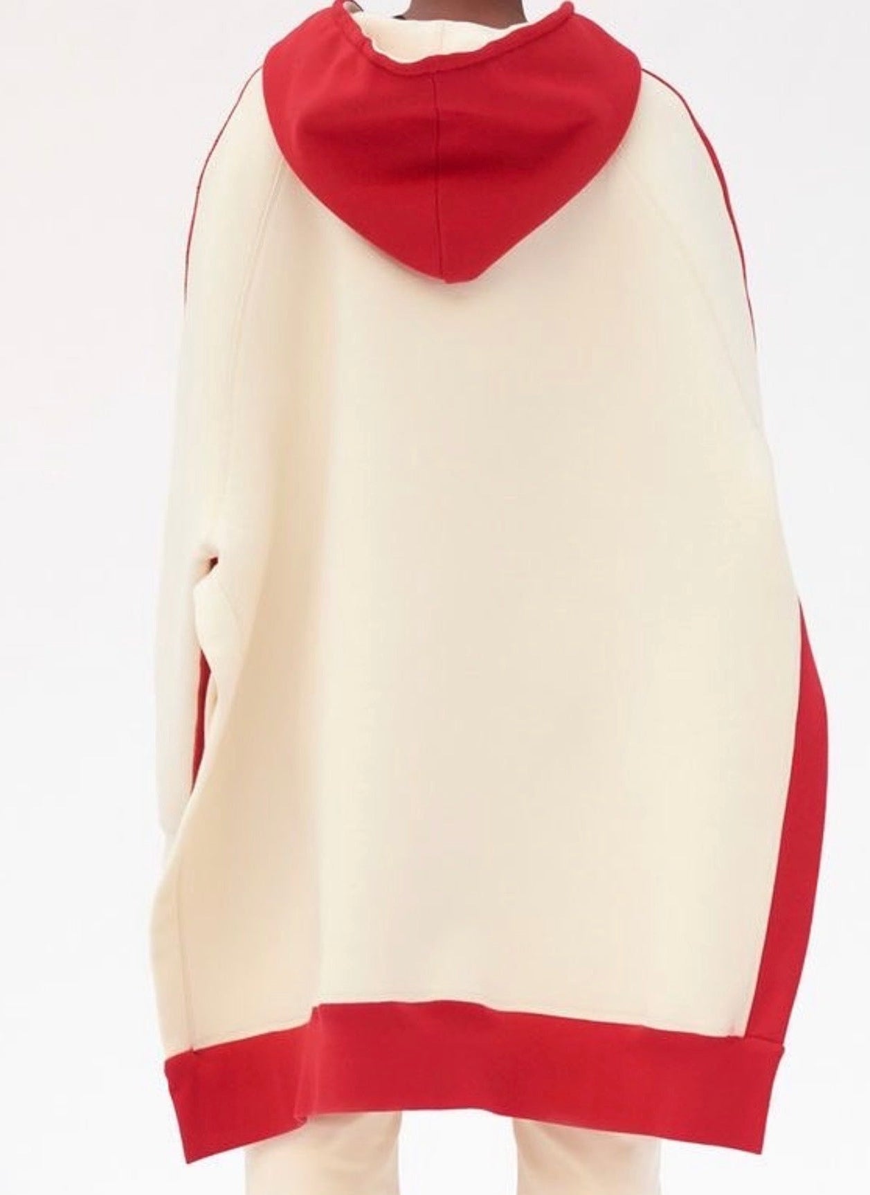 Architectural Cocoon Hoodie Sweatshirt in Two Tone Red and Ecru