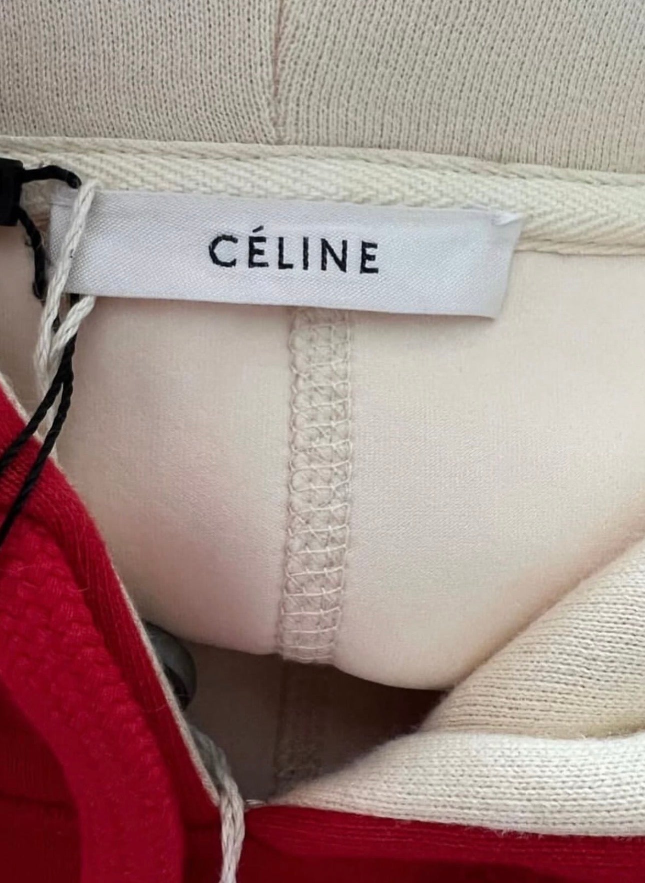 Architectural Cocoon Hoodie Sweatshirt in Two Tone Red and Ecru