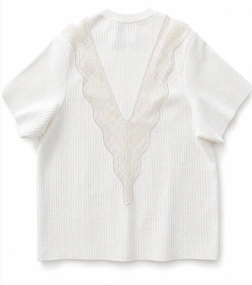 The White Lace Details Crochet Polo Top