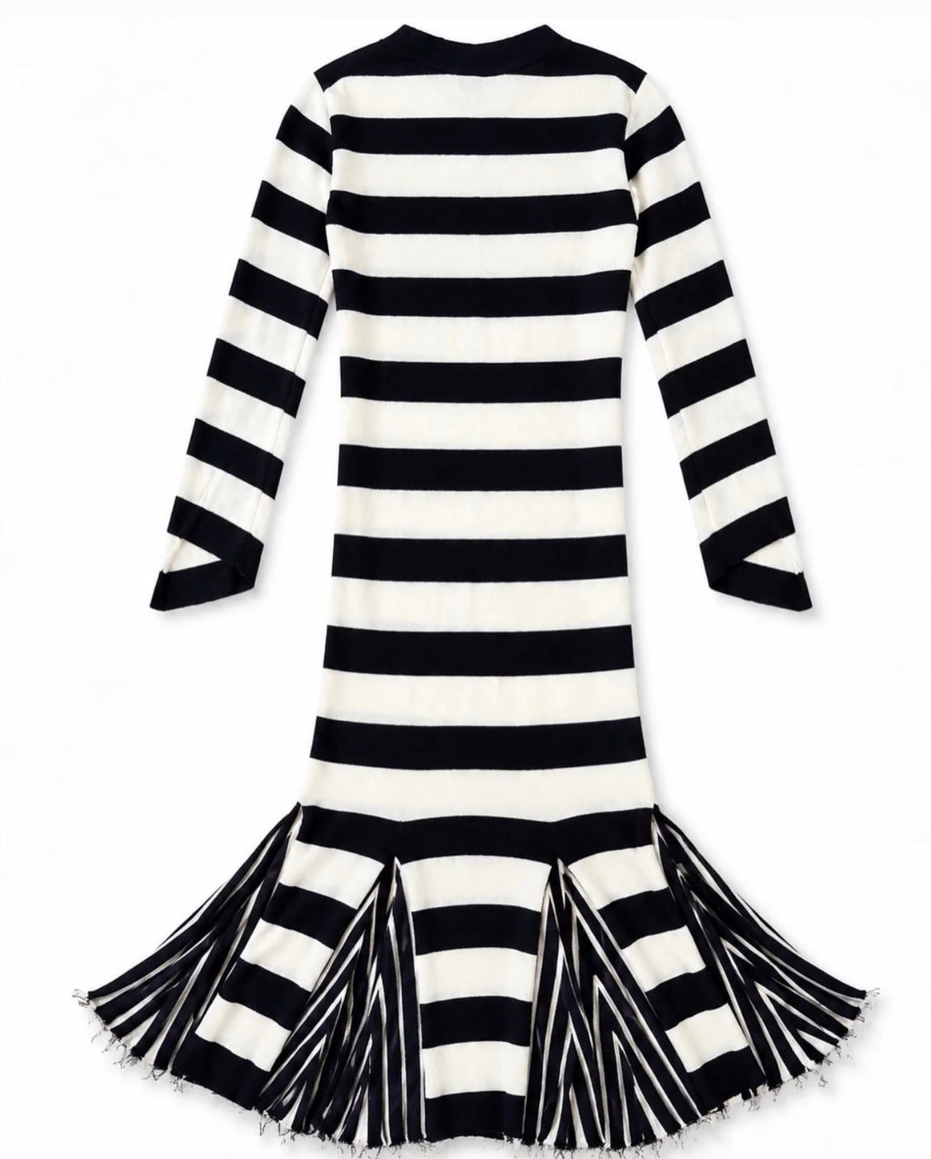 The Striped Wool Mohair Knit Dress with Pleated Hem Details