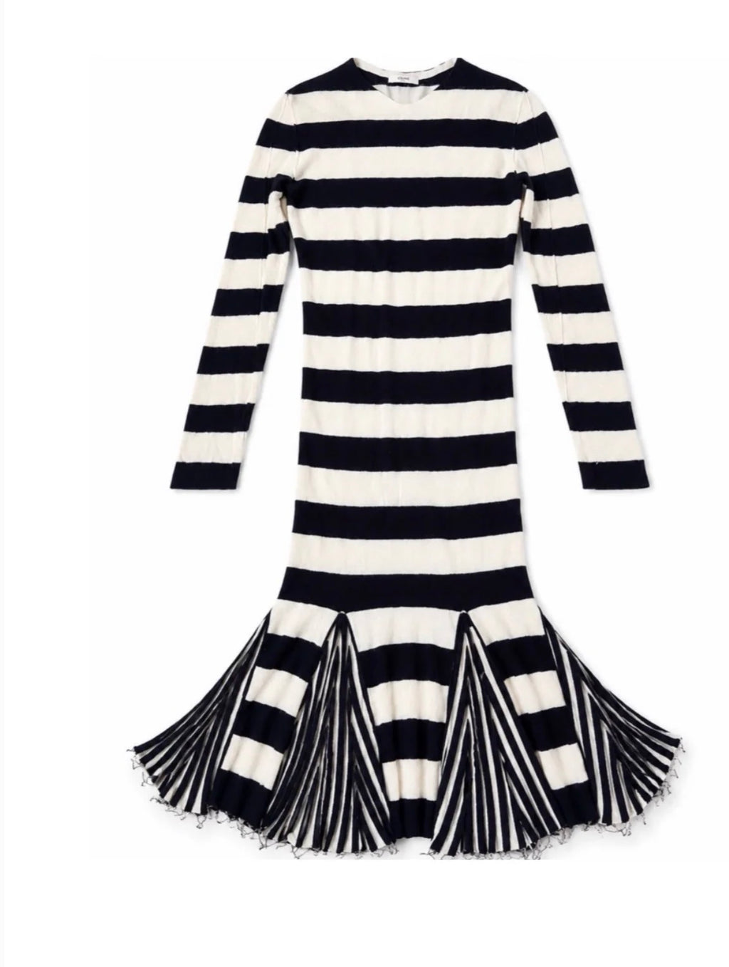 The Striped Wool Mohair Knit Dress with Pleated Hem Details