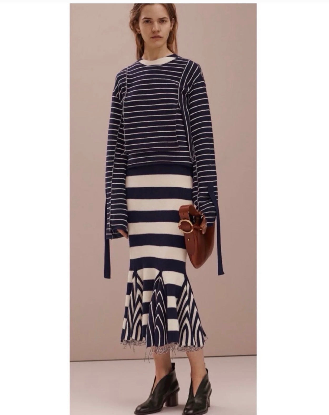 The Striped Wool Mohair Knit Dress with Pleated Hem Details