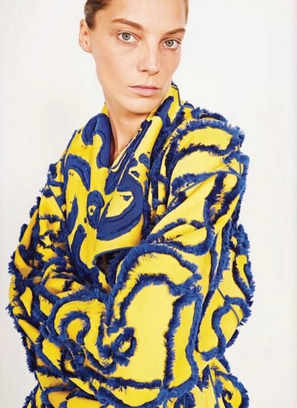 Ad Campaign Yellow & Blue Fil Coupe Coat