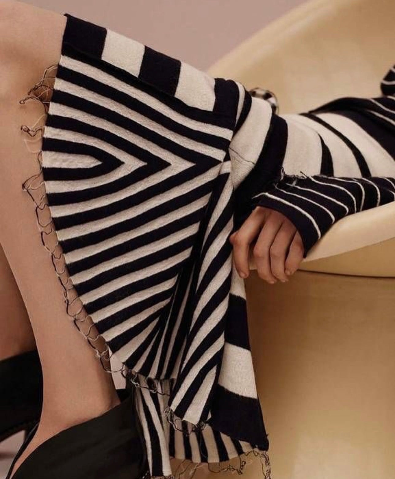 The Striped Wool Mohair Knit Dress with Pleated Hem Details