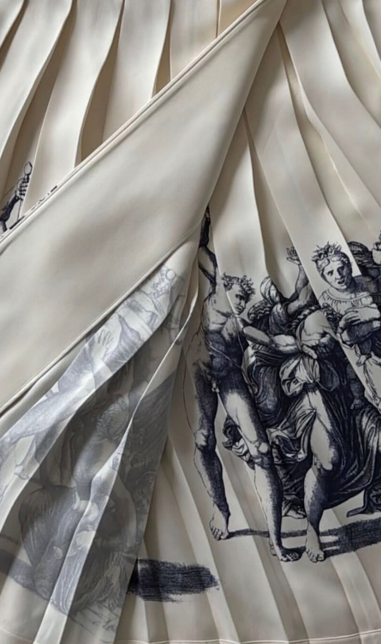 Pleated Graphic Skirt in Ecru Navy Print