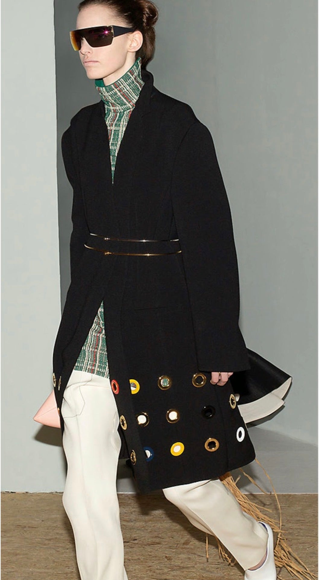 Eyelet Embellished Tailored Coat in Black Multicolor