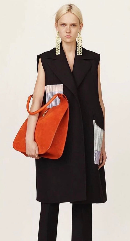 Sleeveless Coat with Jacquard Wool Patches