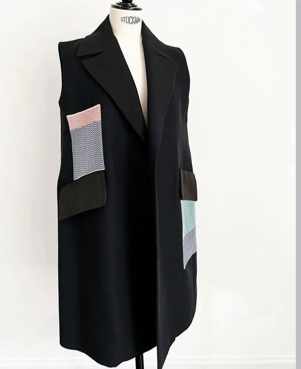 Sleeveless Coat with Jacquard Wool Patches
