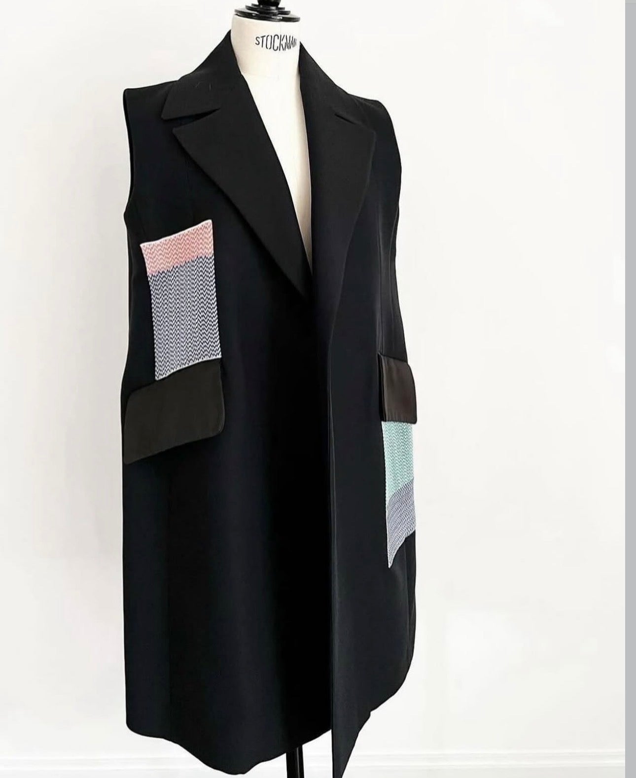 Sleeveless Coat with Jacquard Wool Patches