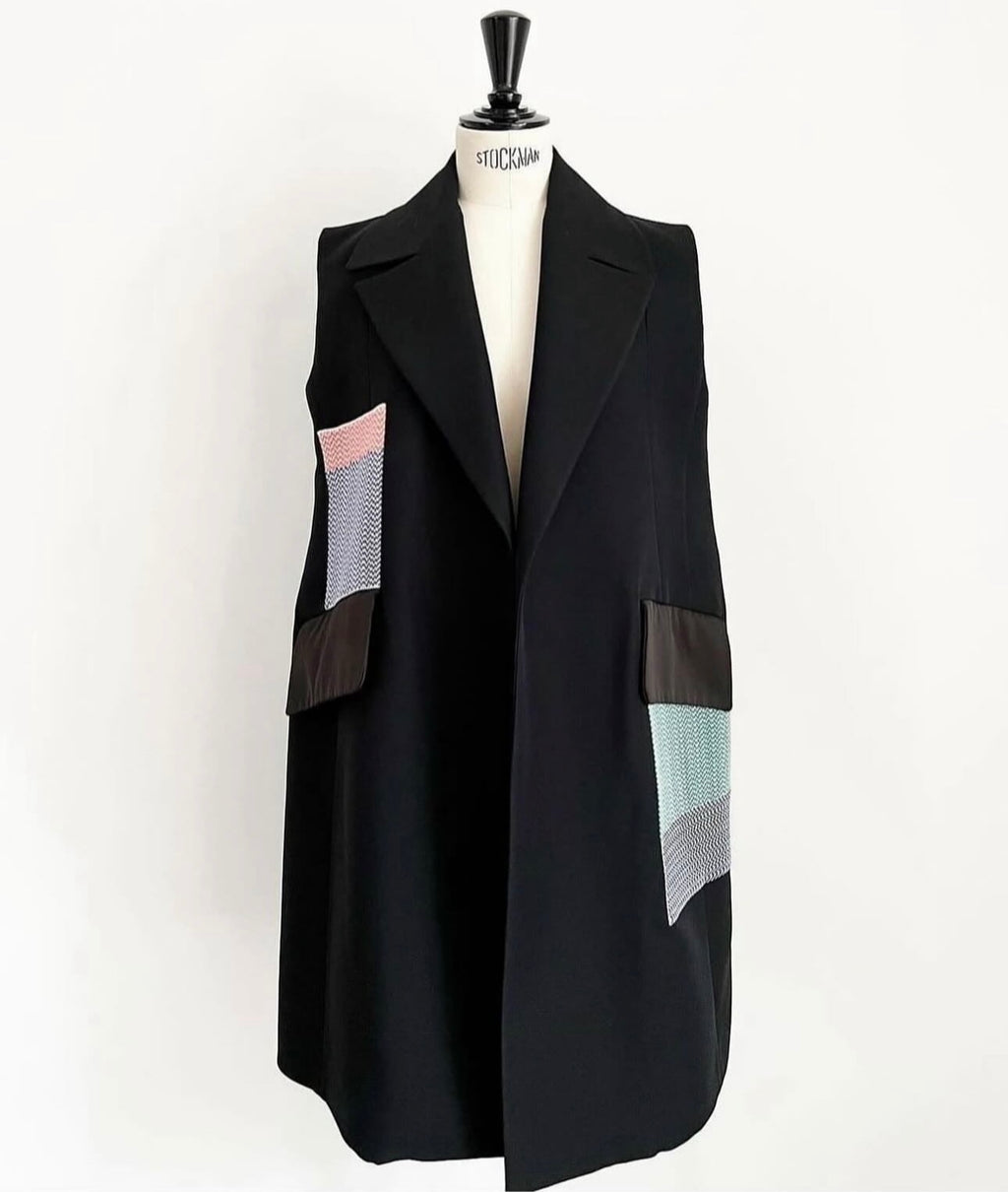 Sleeveless Coat with Jacquard Wool Patches