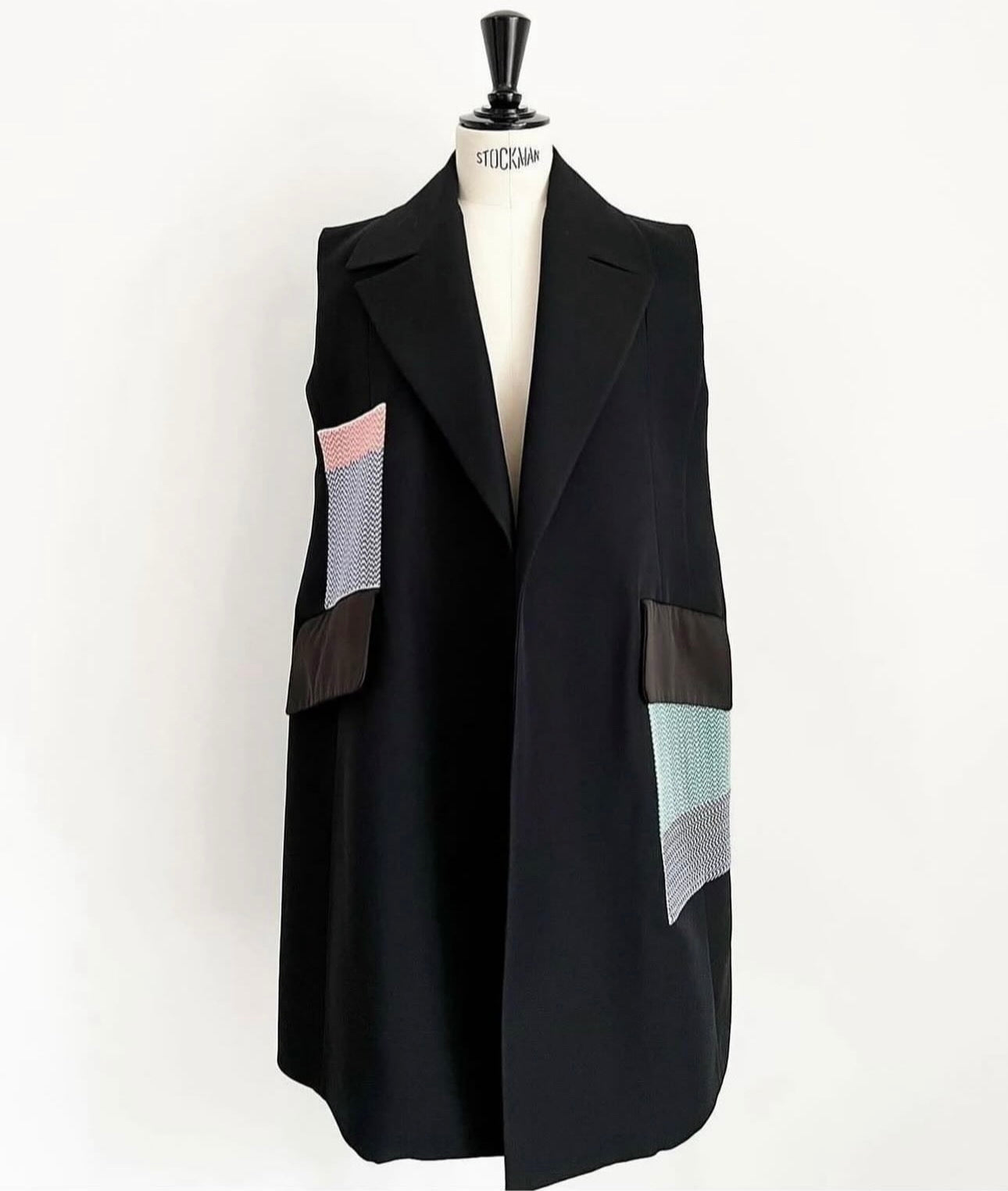 Sleeveless Coat with Jacquard Wool Patches