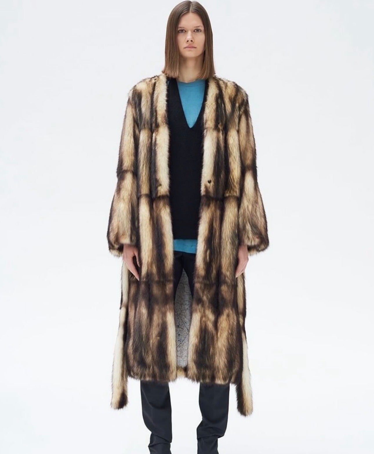 Natural Fitch Fur Coat with Map Print Lining