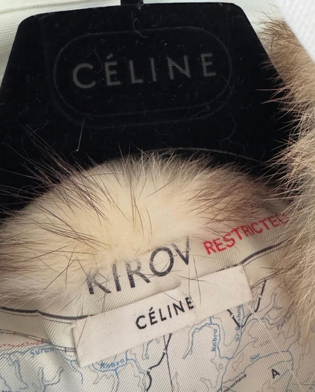 Natural Fitch Fur Coat with Map Print Lining
