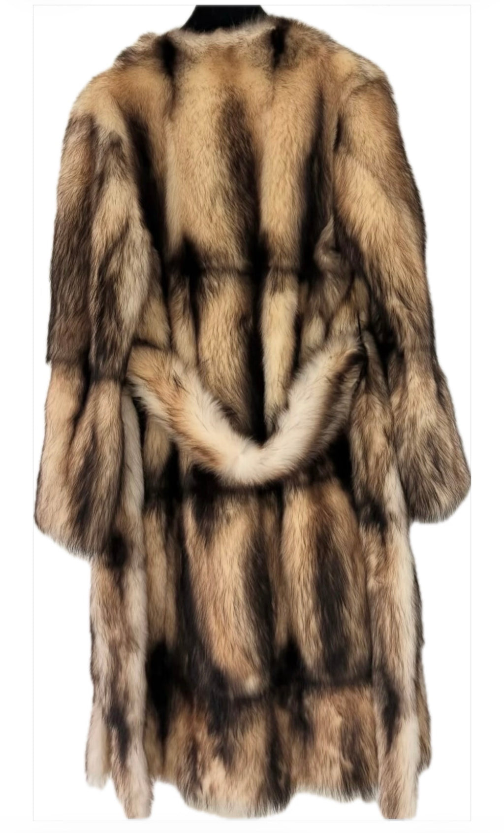 Natural Fitch Fur Coat with Map Print Lining Flatlay