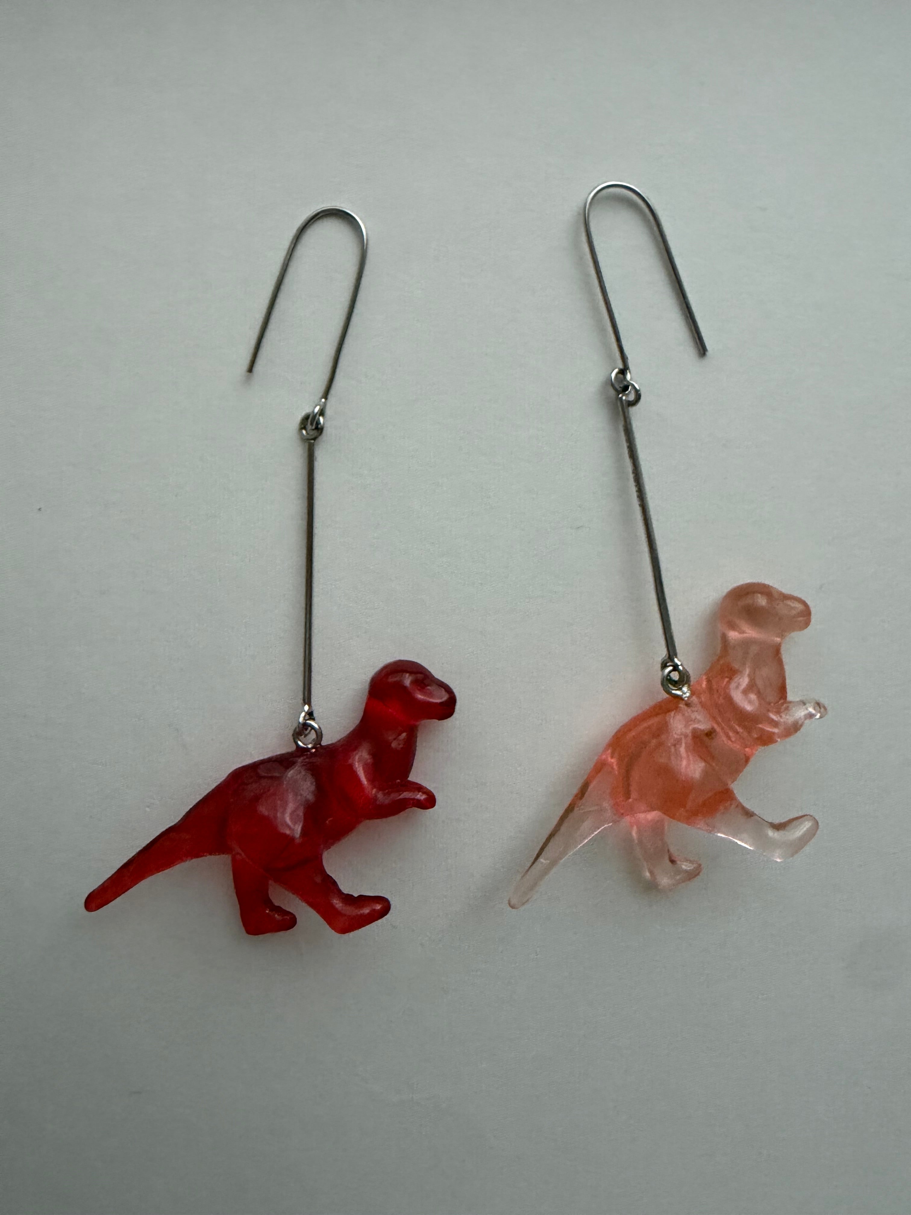 The Toy Dinosaur Earrings in Pink & Red