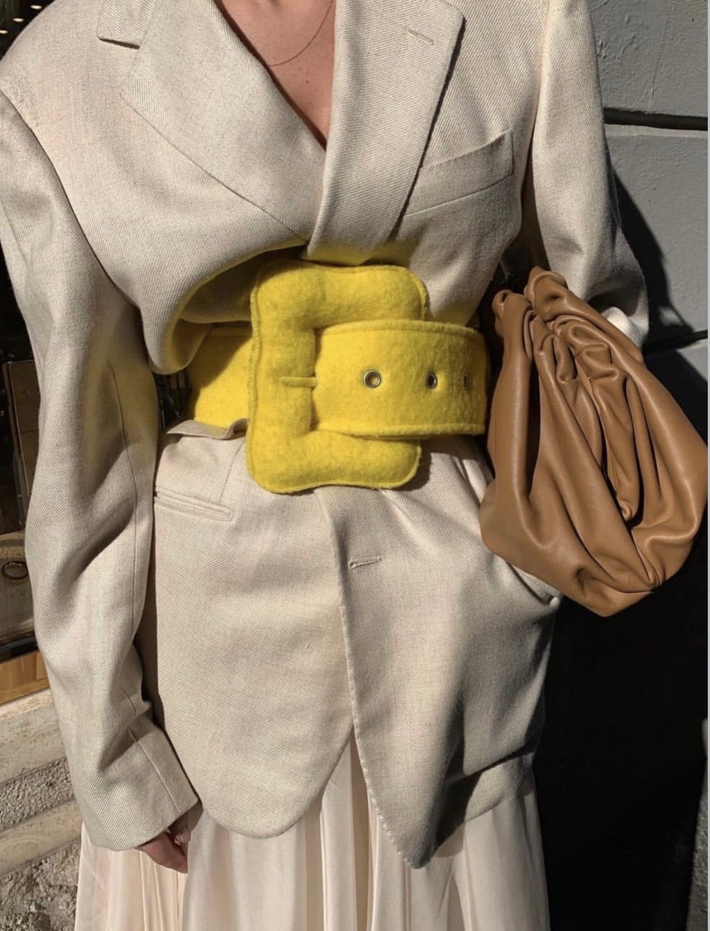 The Double Face Oversized Wool Belt in Yellow