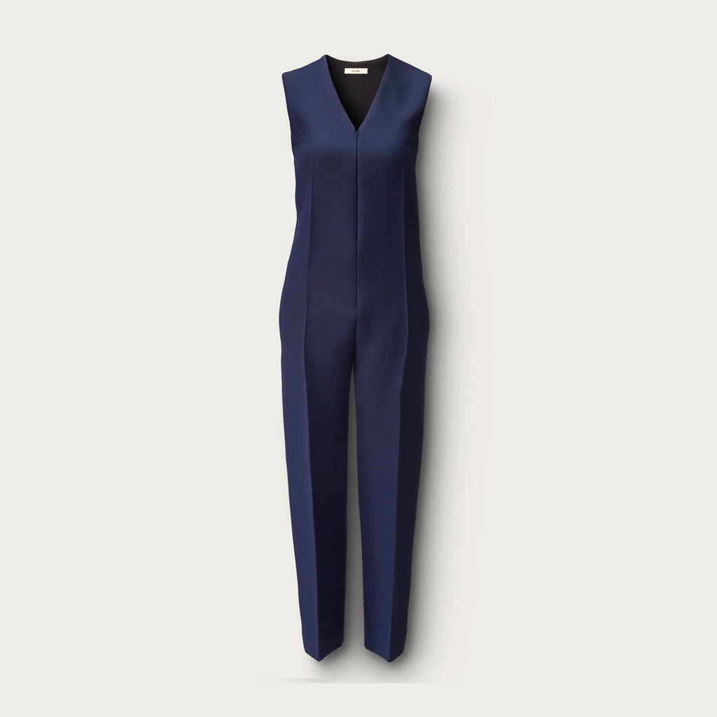 The V Neck Jumpsuit In Ink Wool Crepe