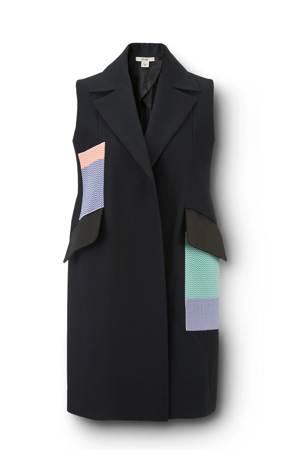 Sleeveless Coat with Jacquard Wool Patches Flatlay