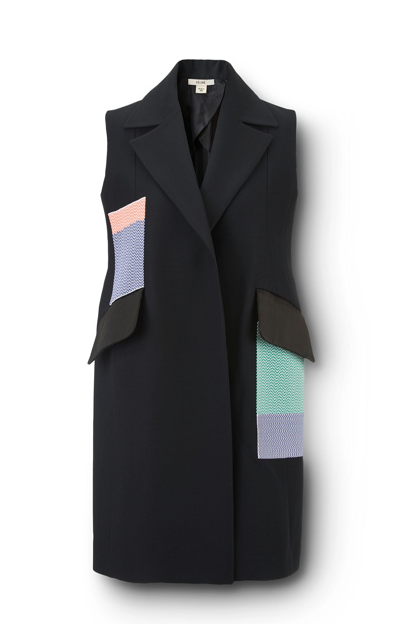 Sleeveless Coat with Jacquard Wool Patches Flatlay