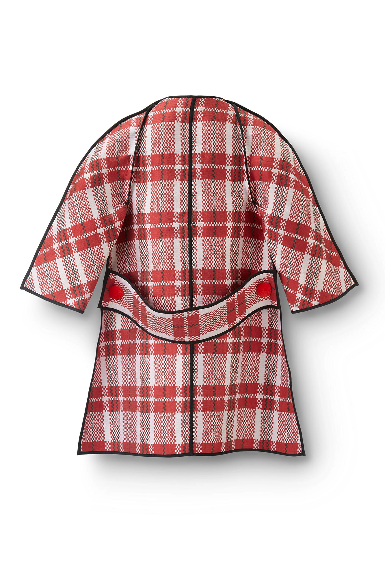 The Museum Coat - Plaid Check Woven Coat with Mink Buttons Flatlay
