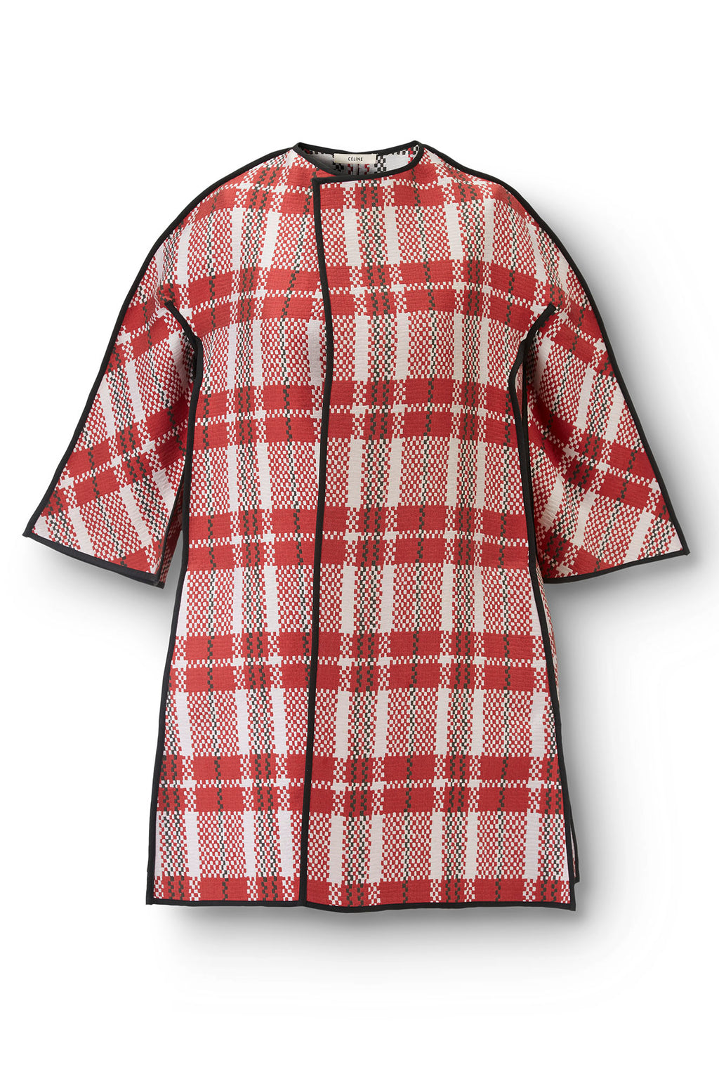 The Museum Coat - Plaid Check Woven Coat with Mink Buttons Flatlay