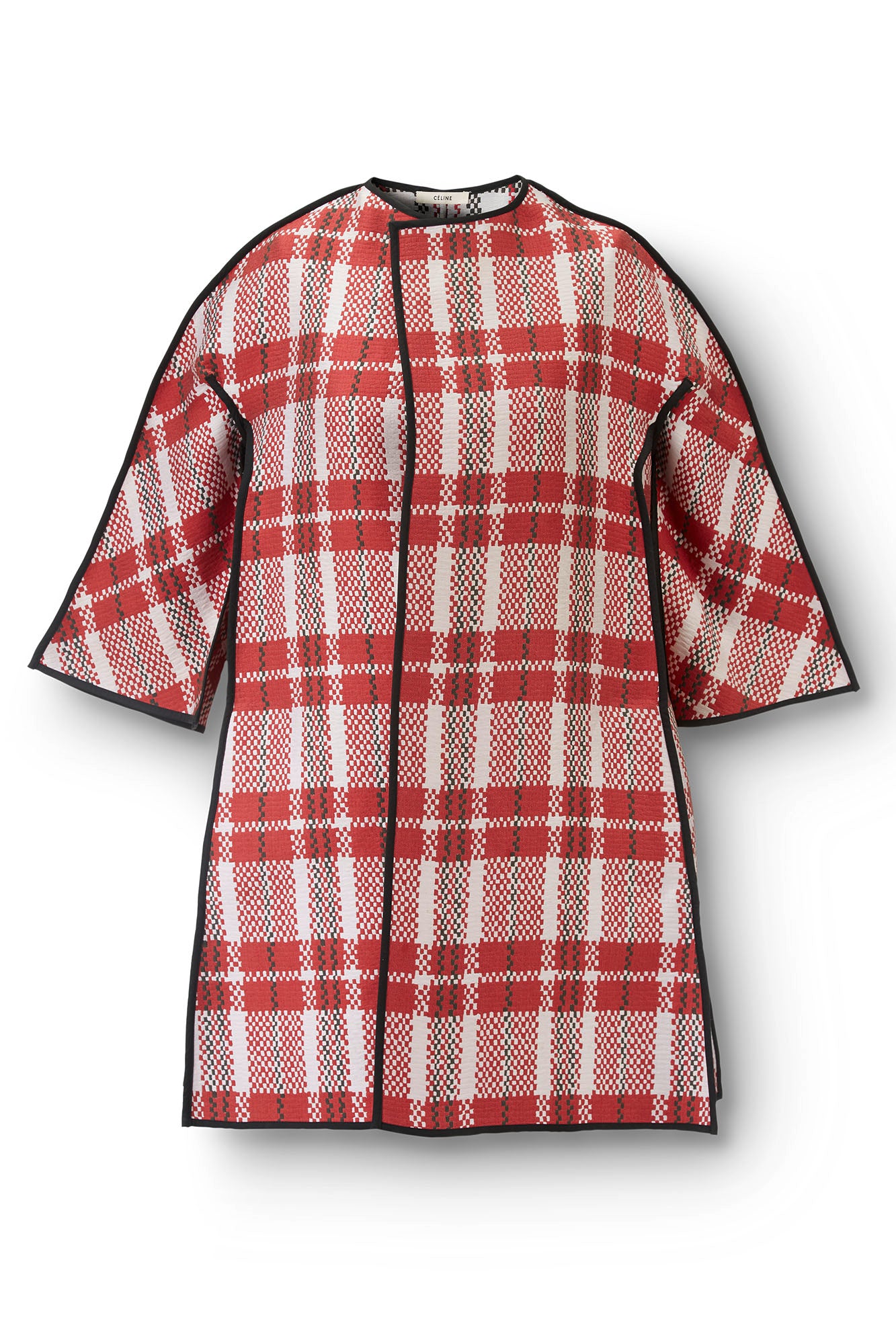 The Museum Coat - Plaid Check Woven Coat with Mink Buttons Flatlay