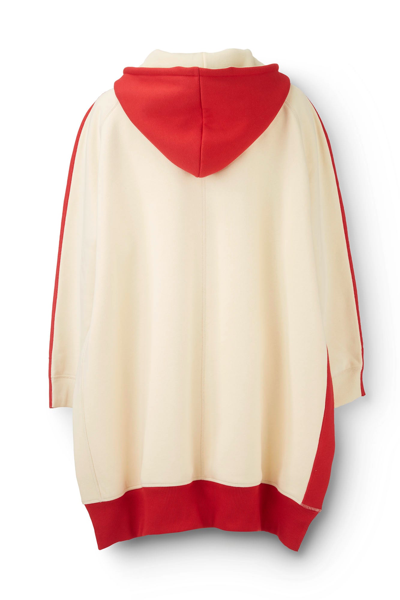 Architectural Cocoon Hoodie Sweatshirt in Two Tone Red and Ecru Flatlay