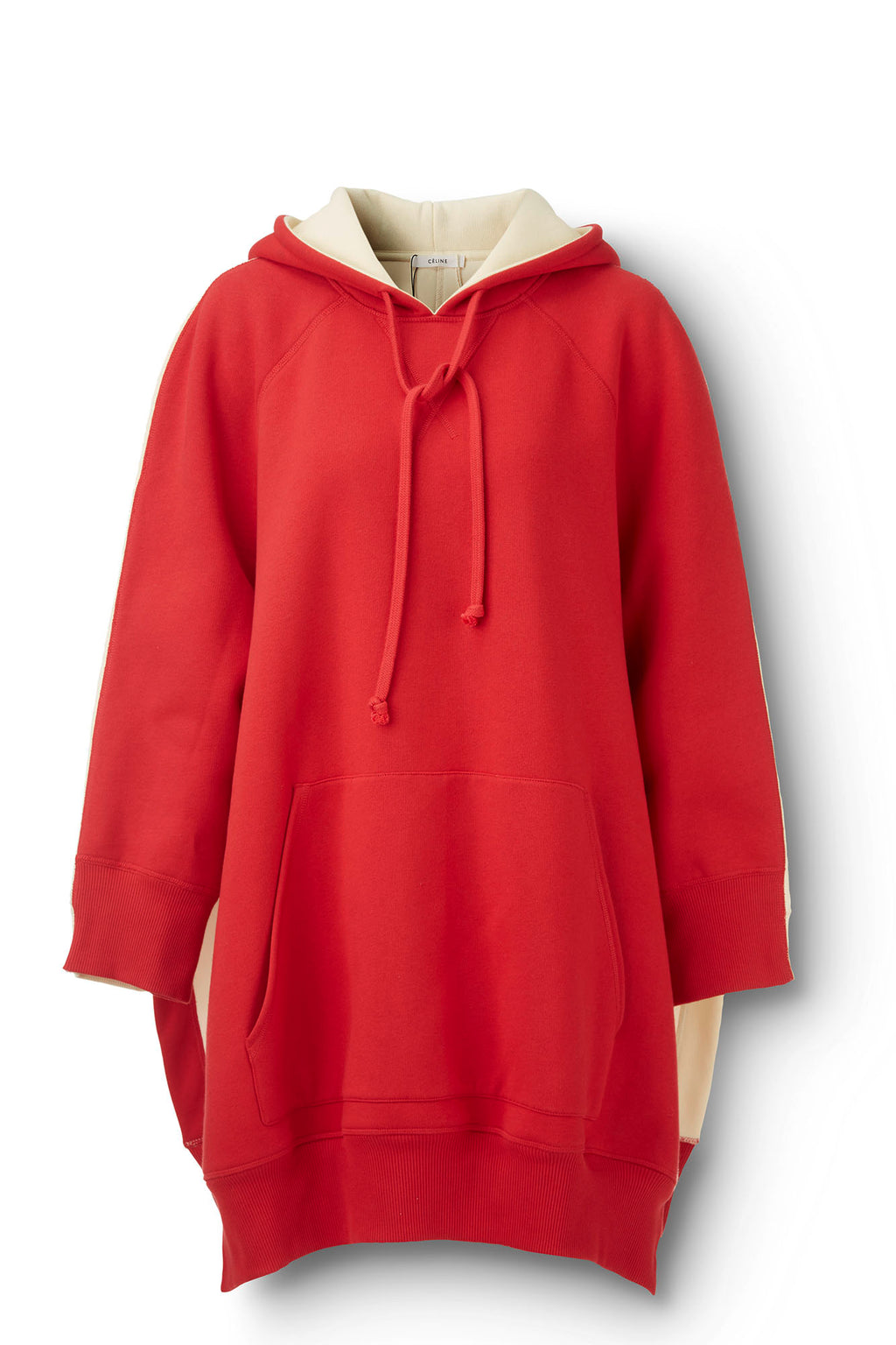Architectural Cocoon Hoodie Sweatshirt in Two Tone Red and Ecru Flatlay