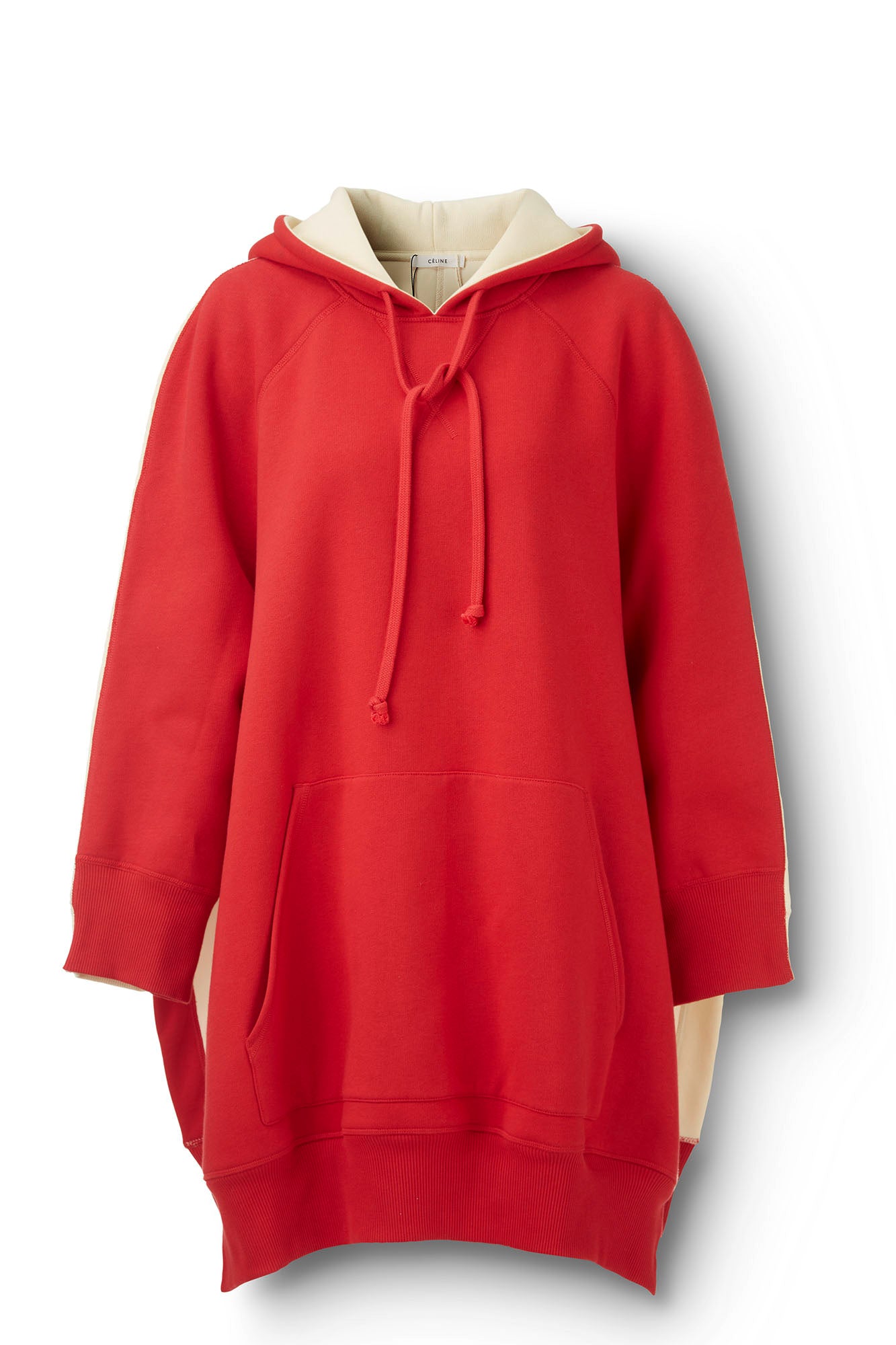 Architectural Cocoon Hoodie Sweatshirt in Two Tone Red and Ecru Flatlay