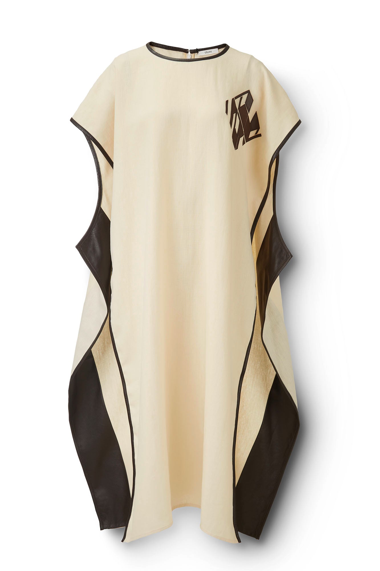 Kaftan with Leather Trim in Cream Flatlay