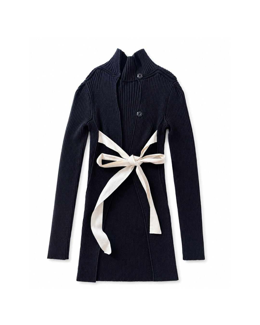 The Open Back Ribbed Cardigan with Iconic White Ribbons