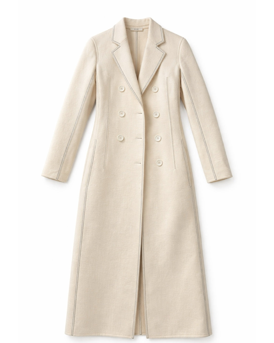 The Double-Breasted Long Coat in Off-White Wool