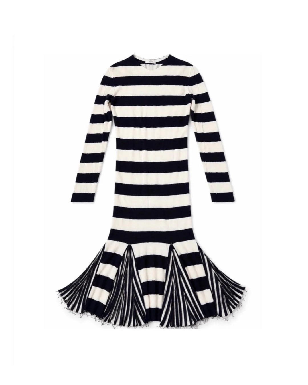 The Striped Wool Mohair Knit Dress with Pleated Hem Details