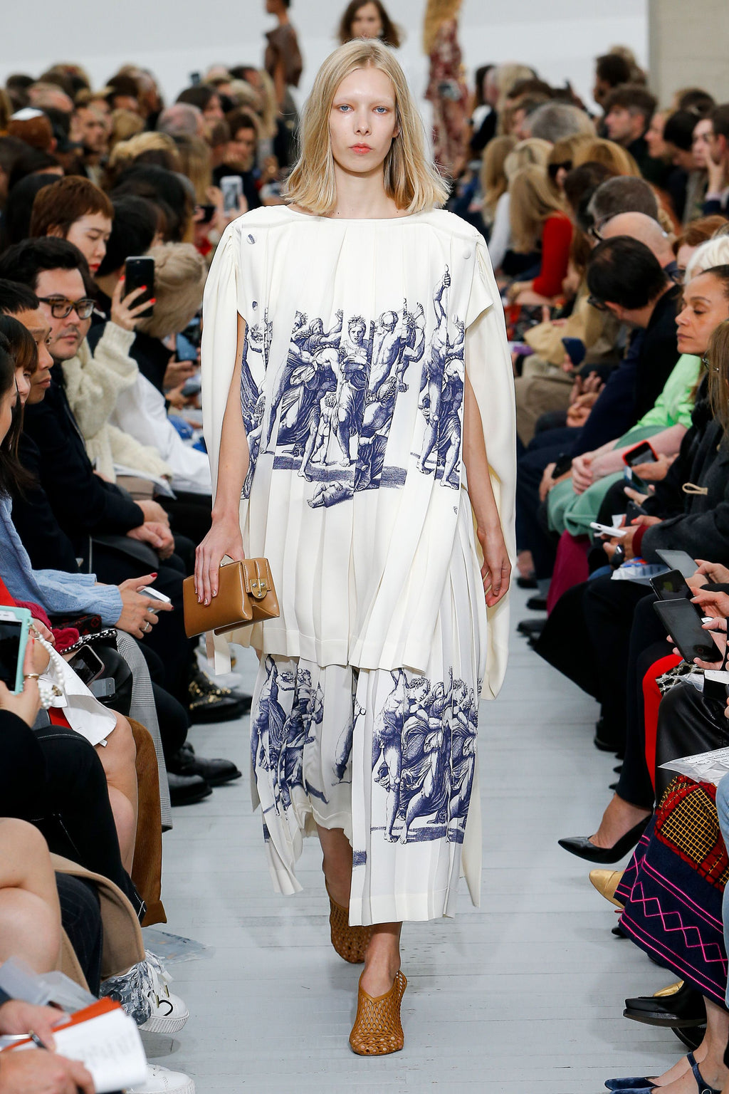 Pleated Graphic Skirt in Ecru Navy Print