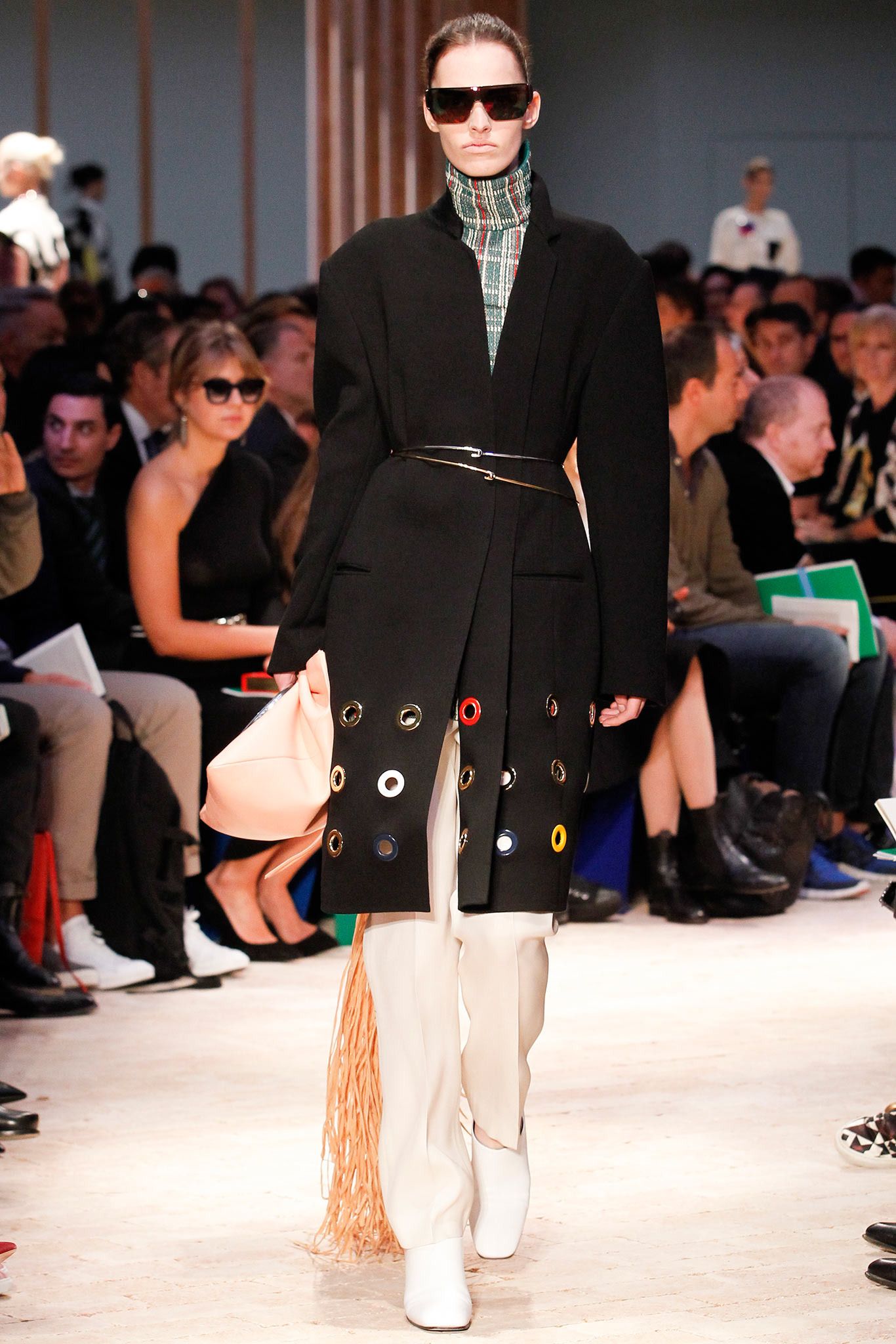 Eyelet Embellished Tailored Coat in Black Multicolor